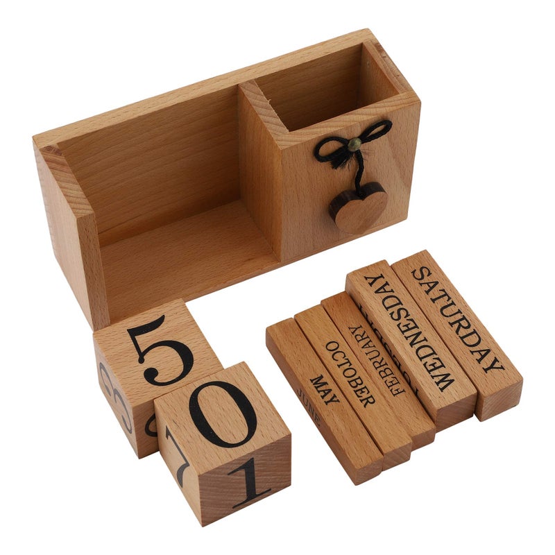 Frescorr - Wooden Perpetual Calendar for Desk, Wood Month Date Display Blocks for Teachers, Students, Classrooms, Farmhouse Office Decor, Desk Accessories - Image 5